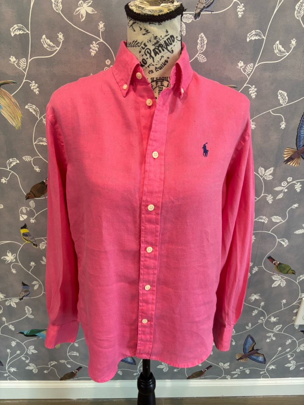 Ralph Lauren Pink Button-Down Linen Oxford Shirt with Navy Pony.  Women size 6